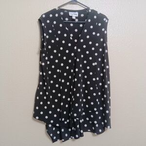 Joseph Ribkoff Black White Polka Dot Slinky Asymmetric Top